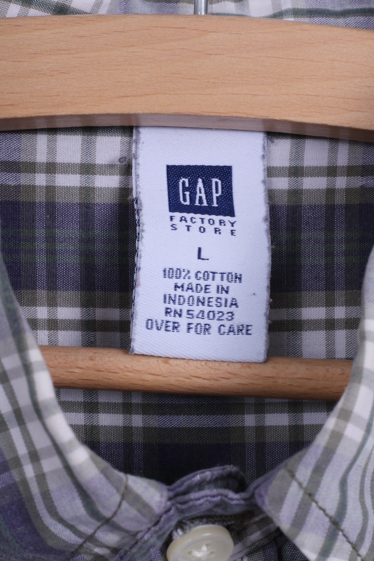 GAP Mens L Casual Shirt Cotton Green Checkered Long Sleeve Button Down Collar