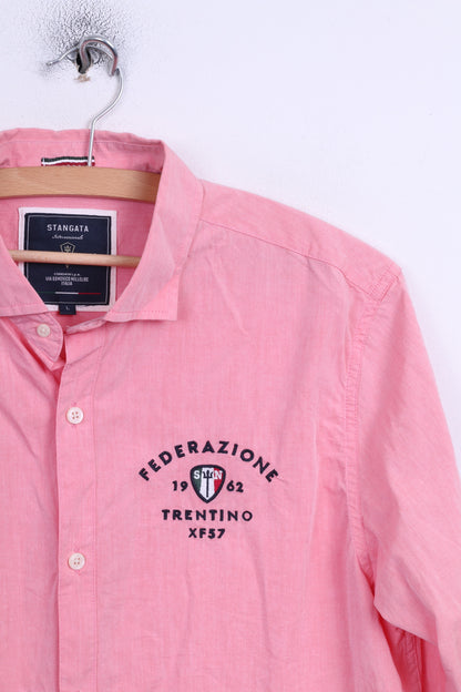 STANGATA Mens L Casual Shirt Button Down Collar Pink Federazione Terntino