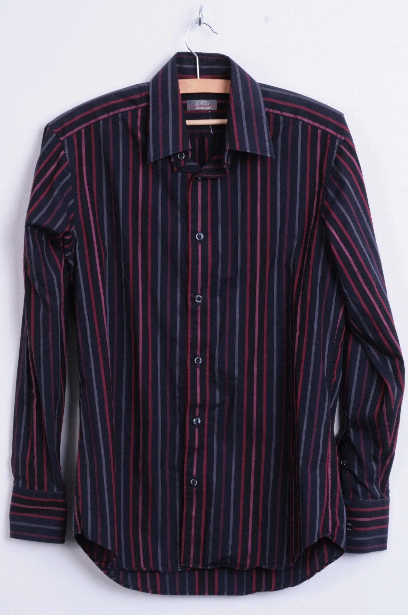 Jeff Banks Mens S Casual Shirt Striped Navy Cotton Classic Top - RetrospectClothes