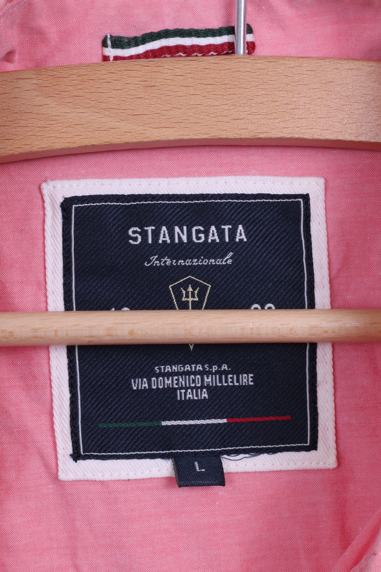 STANGATA Mens L Casual Shirt Button Down Collar Pink Federazione Terntino