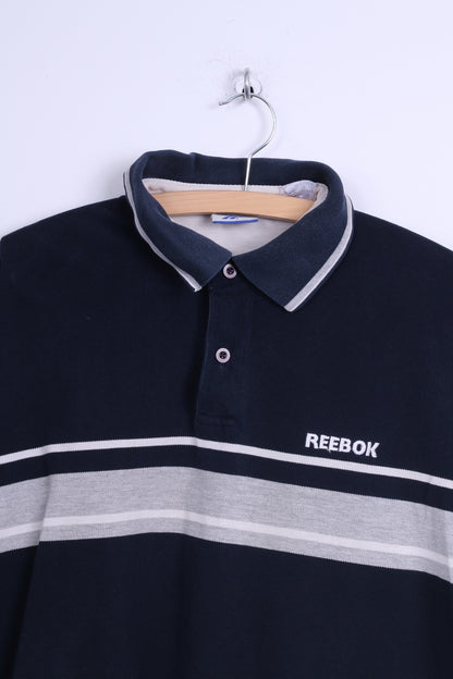 Reebok Polo L Homme Bleu Marine Coton Vintage Rayé