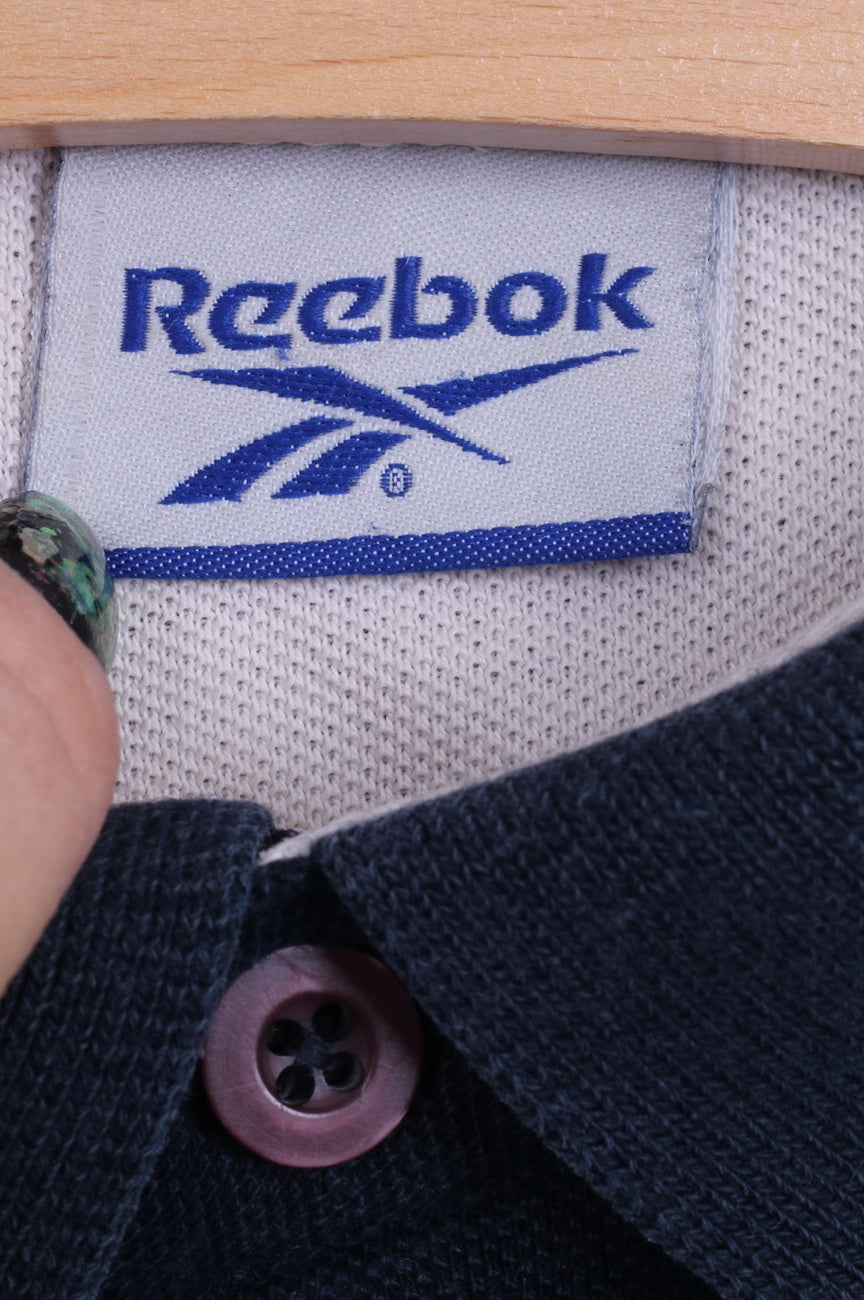 Polo Reebok da uomo L in cotone blu scuro a righe vintage