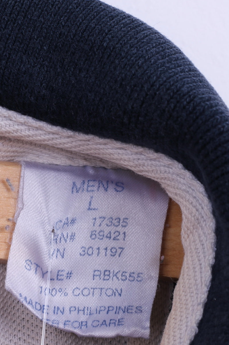 Polo Reebok da uomo L in cotone blu scuro a righe vintage