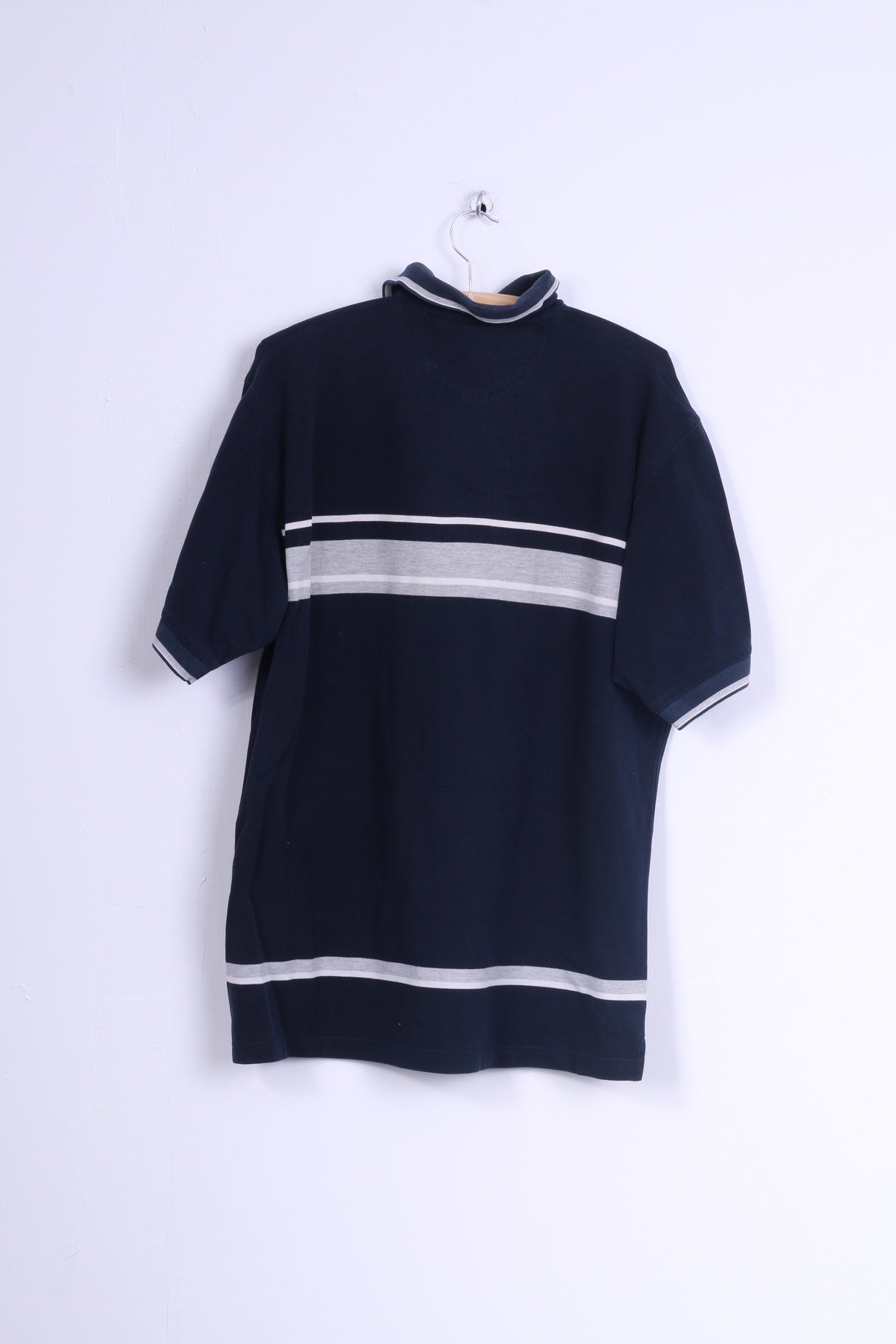 Polo Reebok da uomo L in cotone blu scuro a righe vintage