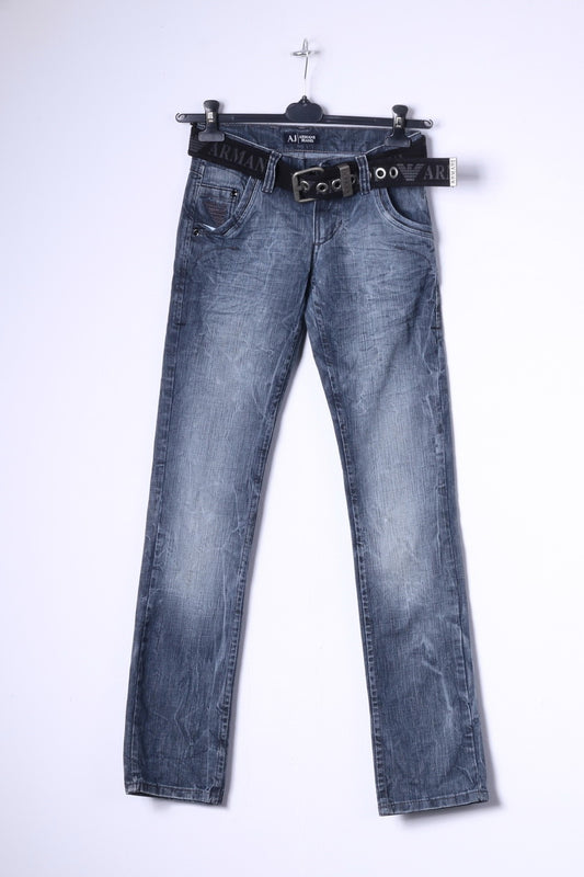 Armani Jeans Pantalon Femme W27 L32 Pantalon Droit En Coton Denim Bleu Marine