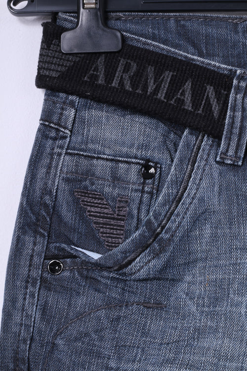 Armani Jeans Pantalon Femme W27 L32 Pantalon Droit En Coton Denim Bleu Marine