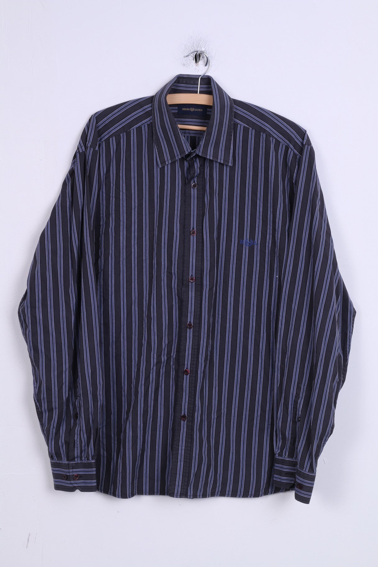 HENRI LLOYD Mens XL Casual Shirt Stripes Navy Blue Cotton Detailed Buttons