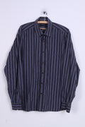 HENRI LLOYD Mens XL Casual Shirt Stripes Navy Blue Cotton Detailed Buttons