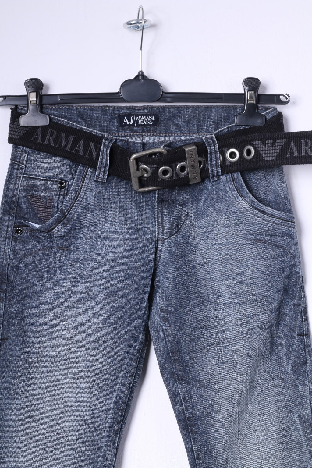 Armani Jeans Womens W27 L32 Trousers Navy Denim Cotton Straight Leg Pants