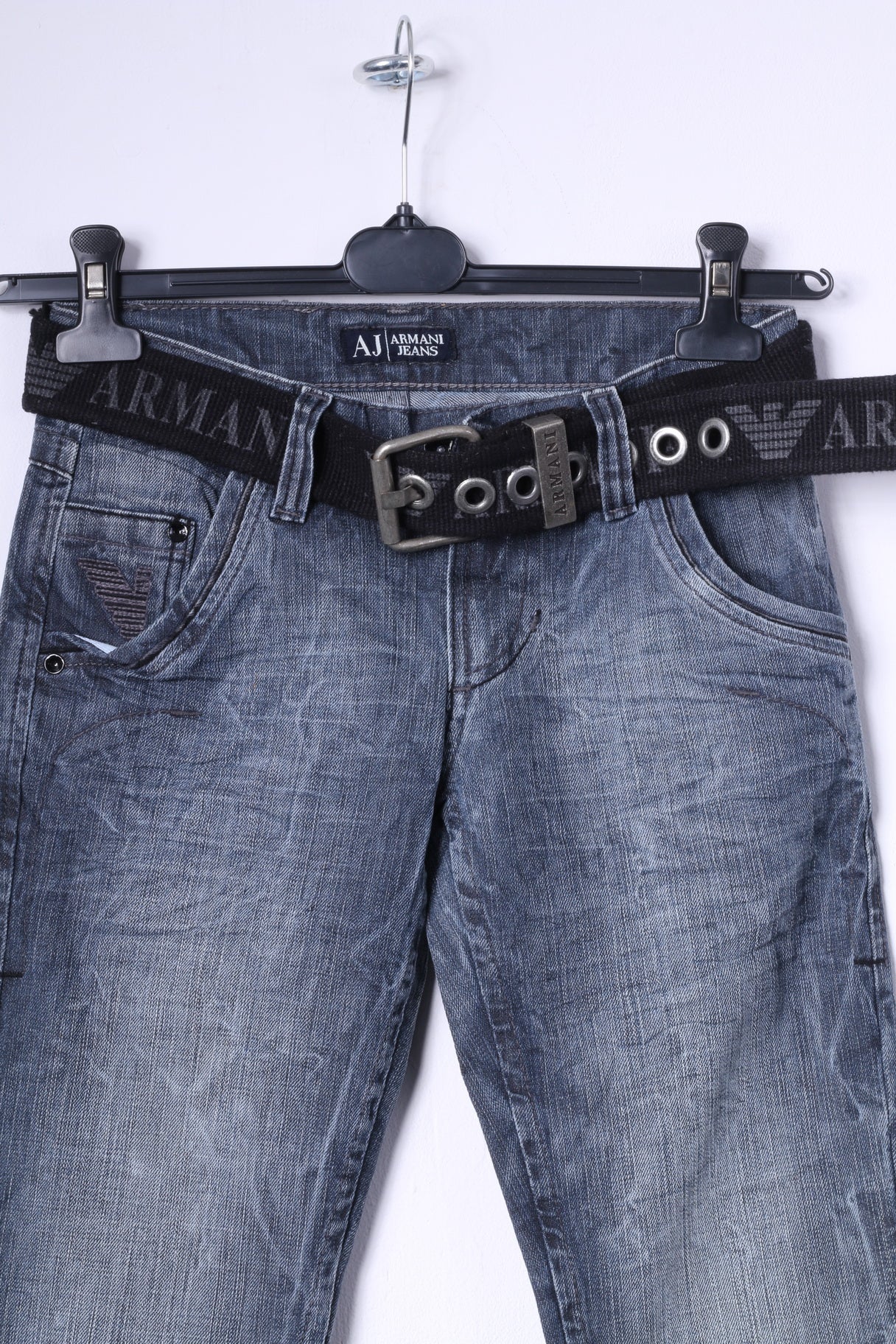 Armani Jeans Womens W27 L32 Trousers Navy Denim Cotton Straight Leg Pants