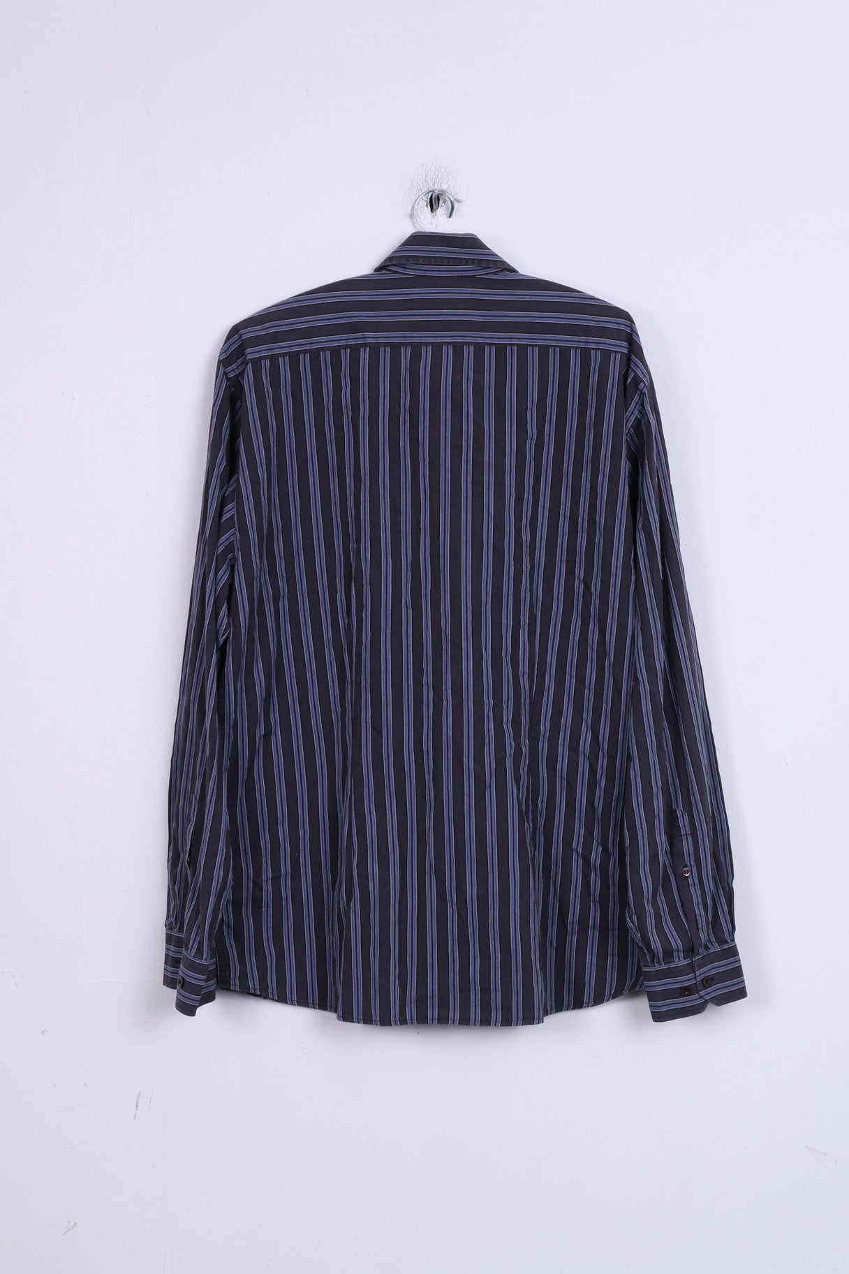 HENRI LLOYD Camicia casual da uomo XL a righe in cotone blu navy con bottoni dettagliati