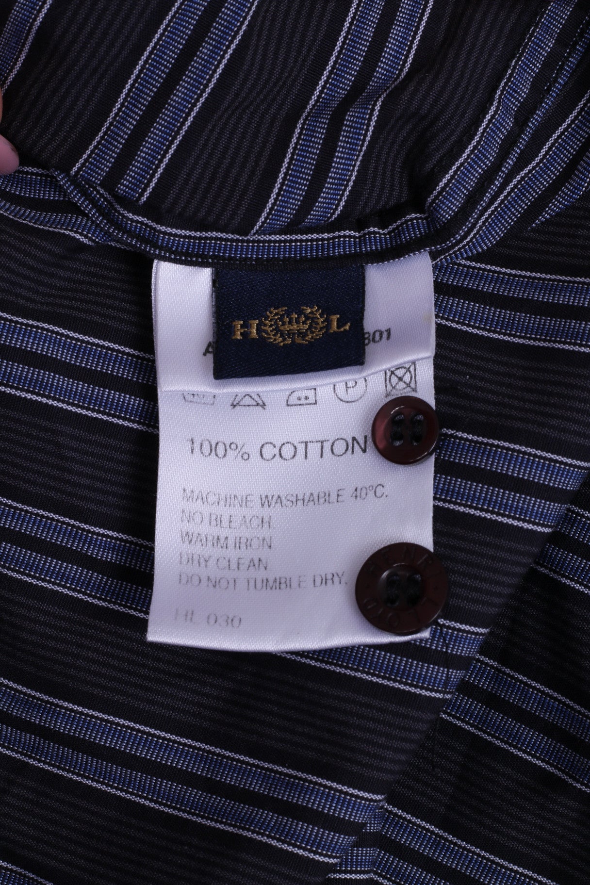 HENRI LLOYD Mens XL Casual Shirt Stripes Navy Blue Cotton Detailed Buttons