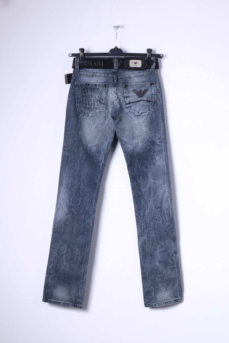 Armani Jeans Womens W27 L32 Trousers Navy Denim Cotton Straight Leg Pants