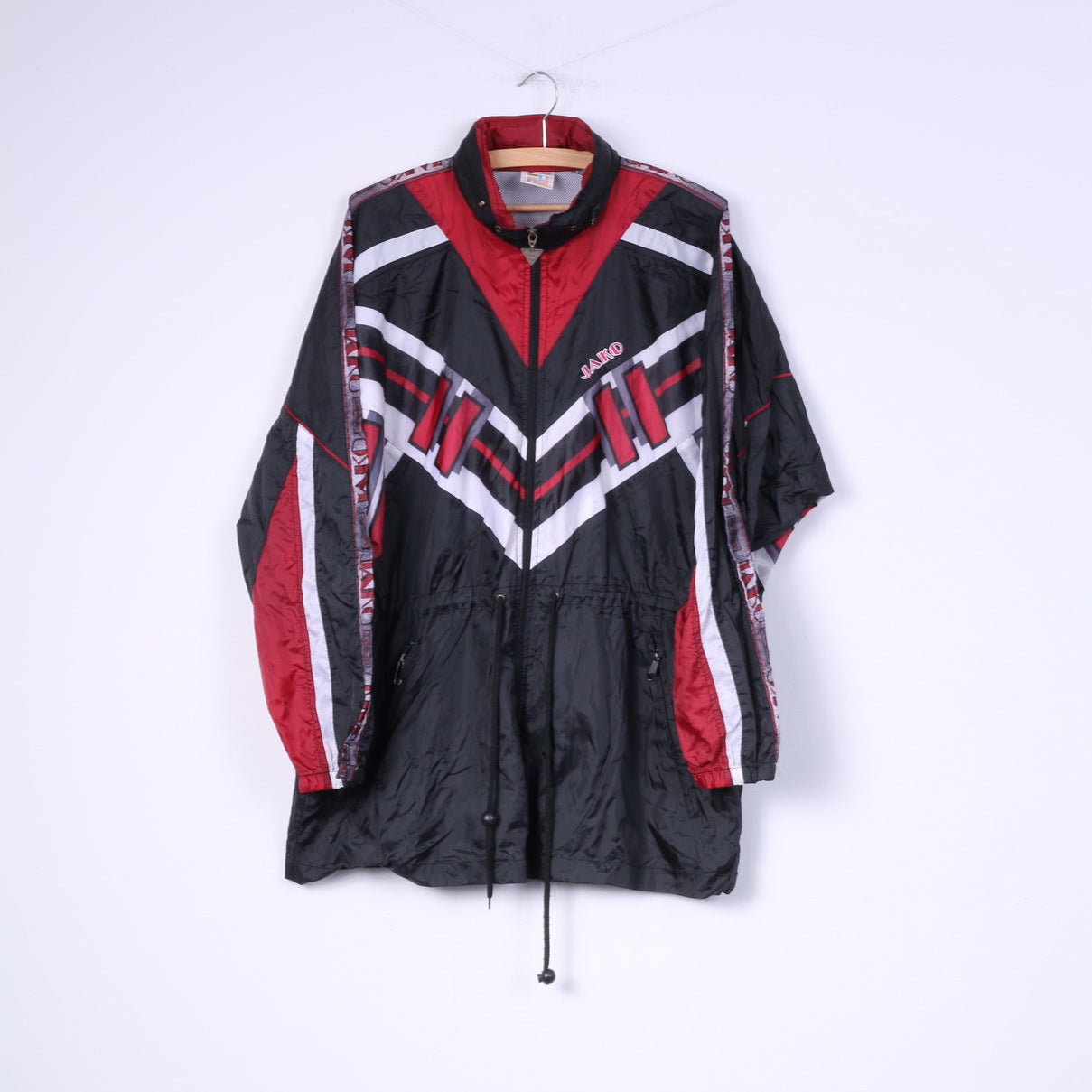 Giacca leggera da uomo Jako M nera con cerniera intera FuBall-Shop Cappuccio nascosto in nylon impermeabile 