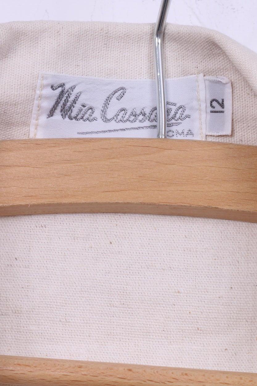 Mia Cassara Roma Womens 12 M Suit Pencil Skirt Blazer Beige Cotton Linen 2 Piece