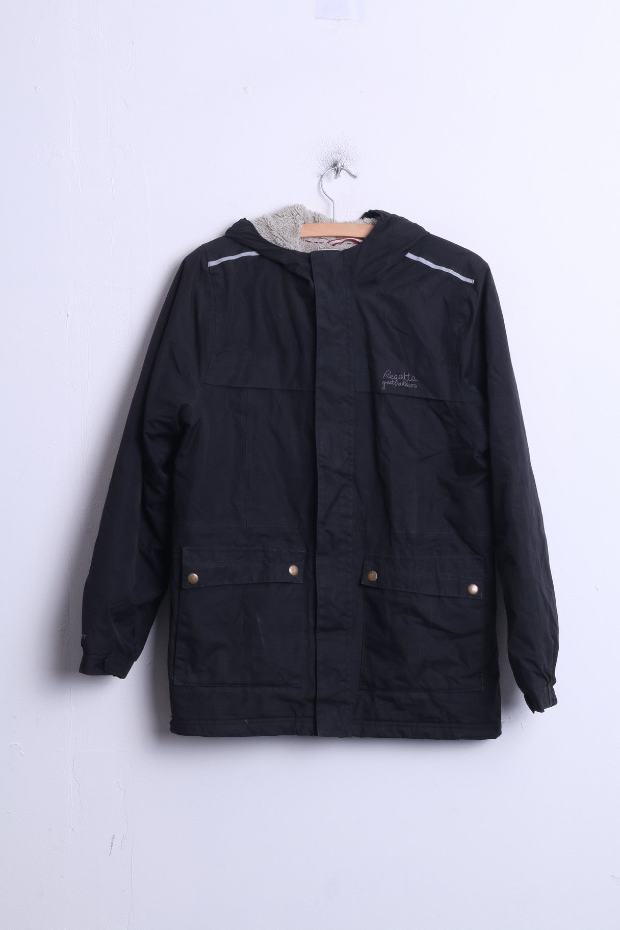 Regatta Girls 34" Parka Jacket Outdoor Black Bear Inside - RetrospectClothes