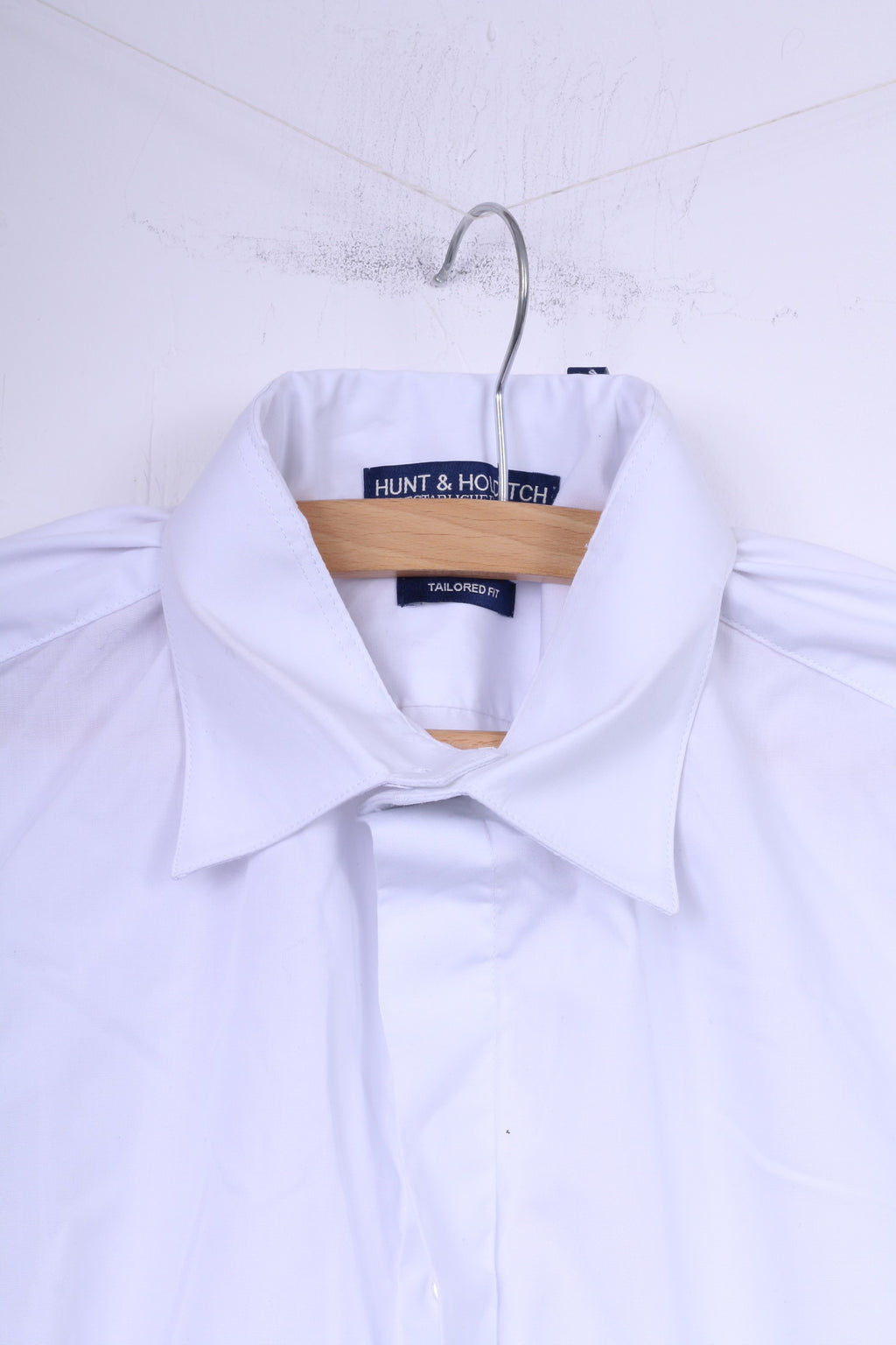 Hunt & Holditch Mens 39.5 15.5'' M Formal Shirt Cufflinks White Cotton Tailored Fit
