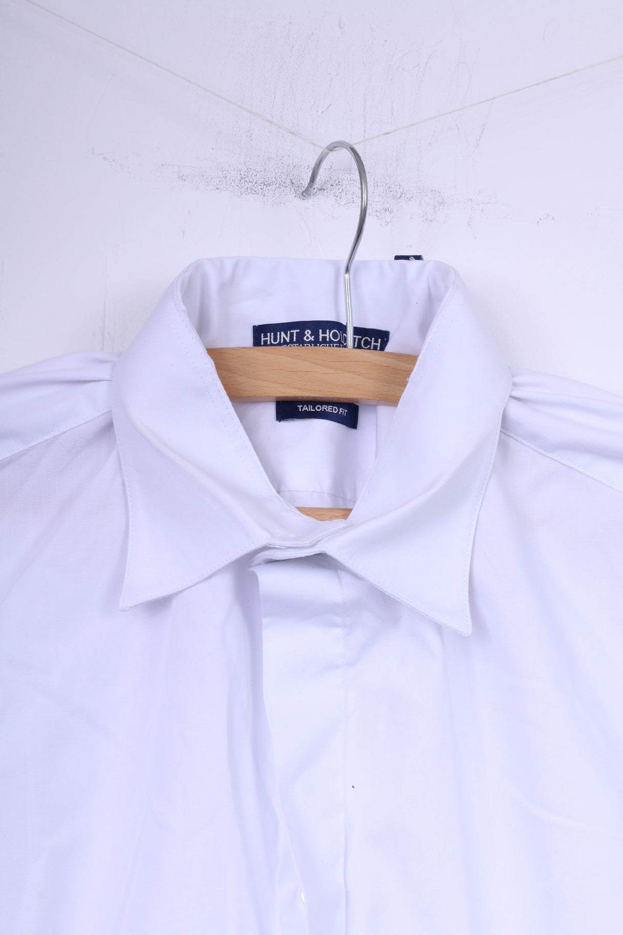 Hunt & Holditch Mens 39.5 15.5'' M Formal Shirt Cufflinks White Cotton Tailored Fit