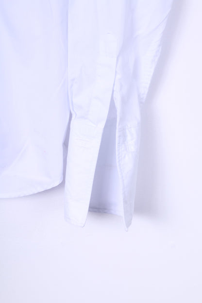 Hunt &amp; Holditch Boutons de manchette pour chemise formelle en coton blanc pour homme 39,5 15,5'' Coupe ajustée 