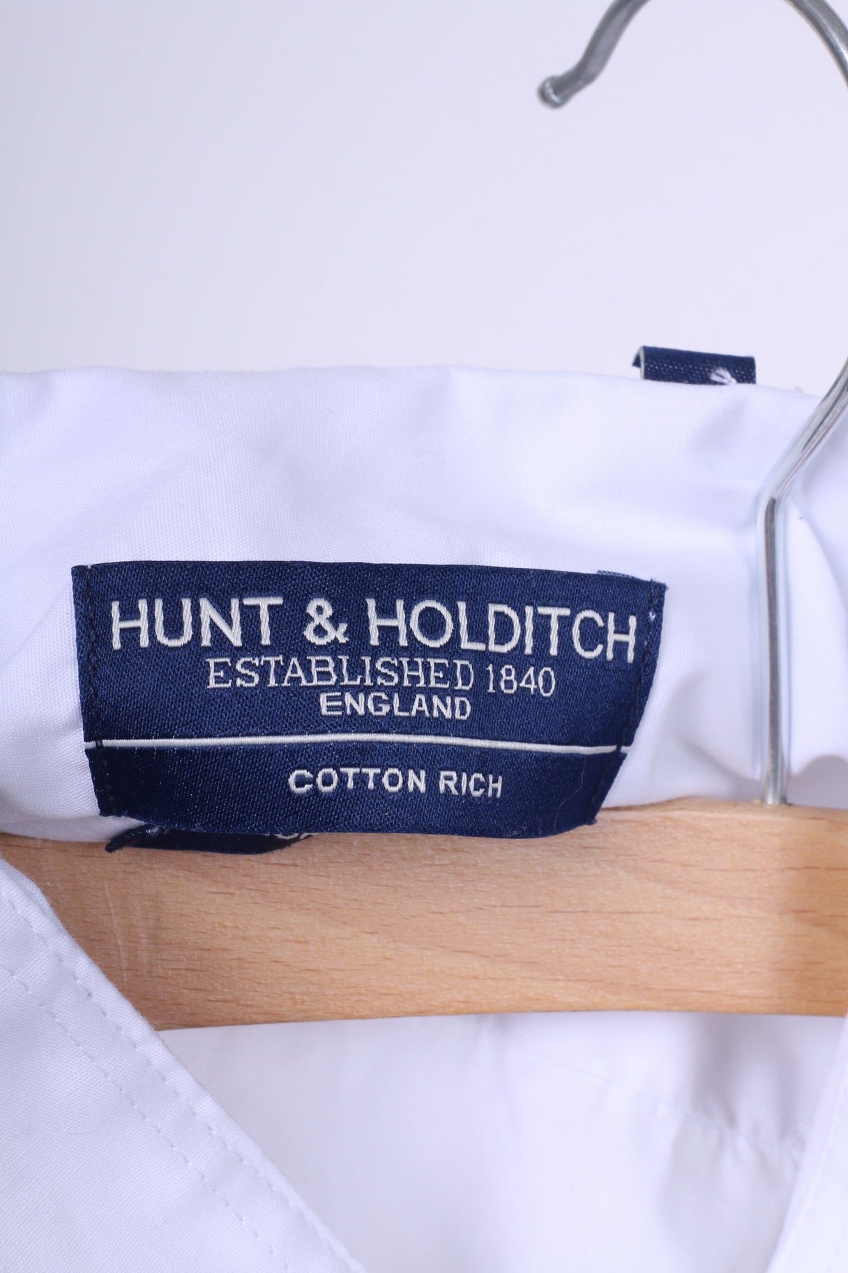 Hunt & Holditch Mens 39.5 15.5'' M Formal Shirt Cufflinks White Cotton Tailored Fit