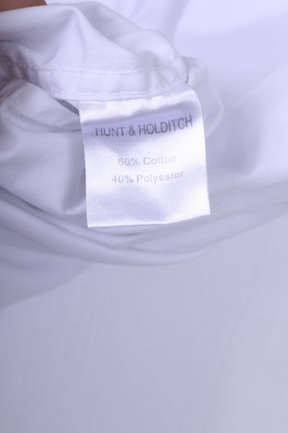 Hunt &amp; Holditch Boutons de manchette pour chemise formelle en coton blanc pour homme 39,5 15,5'' Coupe ajustée 