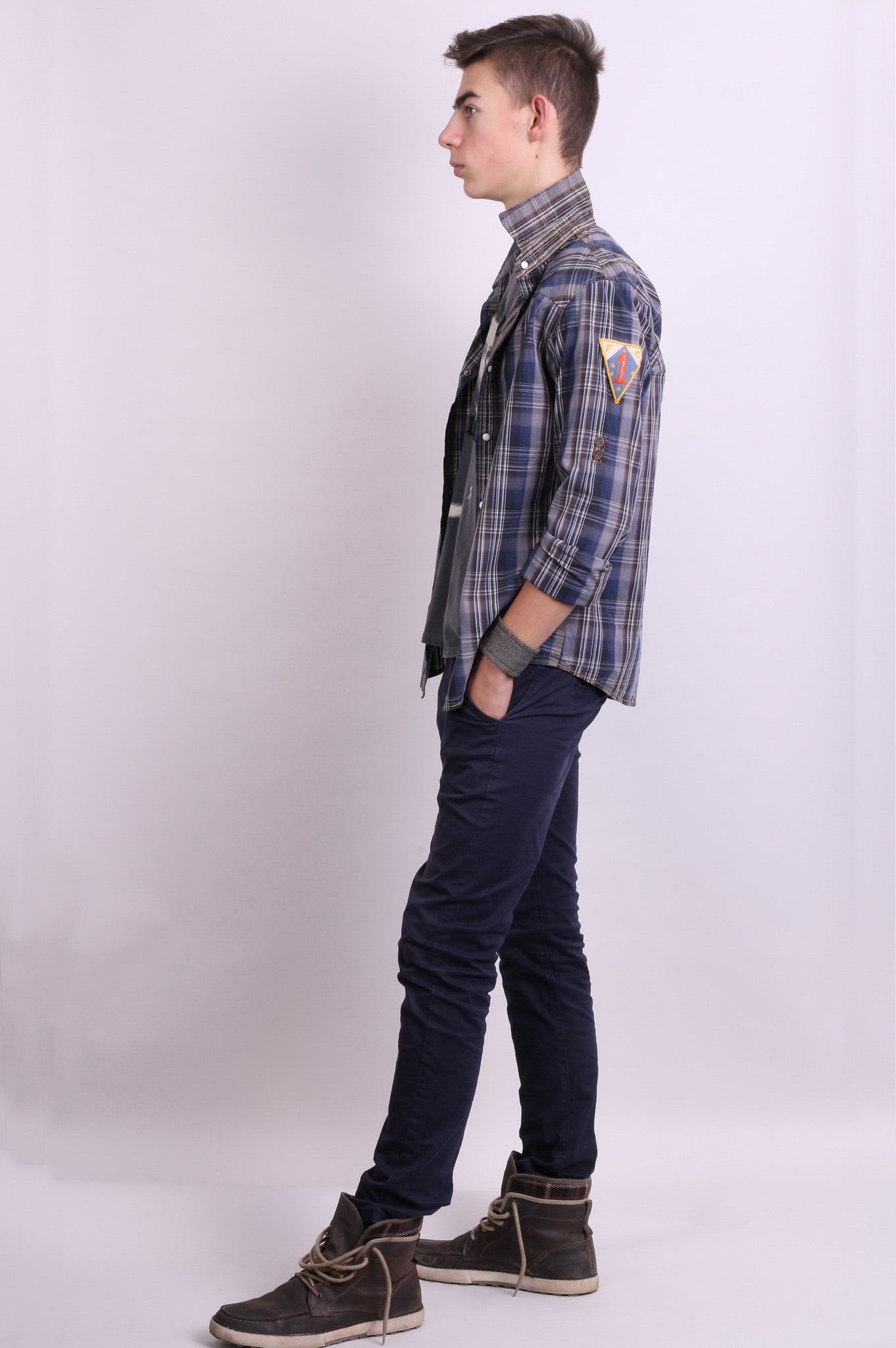 Scotch&Soda Mens M Casual Shirt Check Luxury Dark Grey Cotton - RetrospectClothes