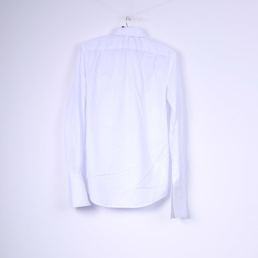 Hunt & Holditch Mens 39.5 15.5'' M Formal Shirt Cufflinks White Cotton Tailored Fit