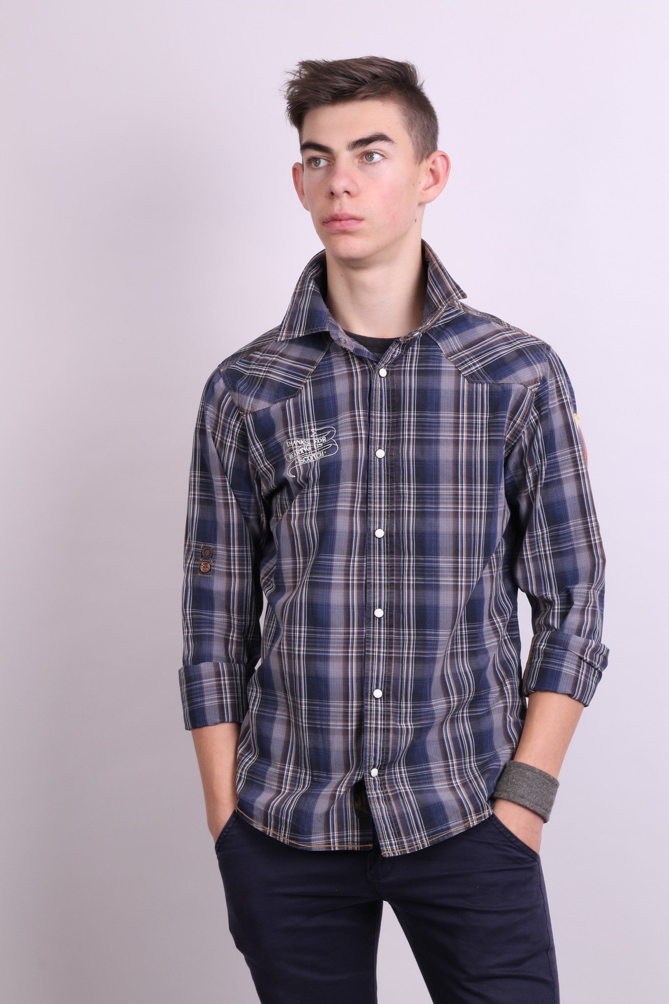 Scotch&Soda Mens M Casual Shirt Check Luxury Dark Grey Cotton - RetrospectClothes