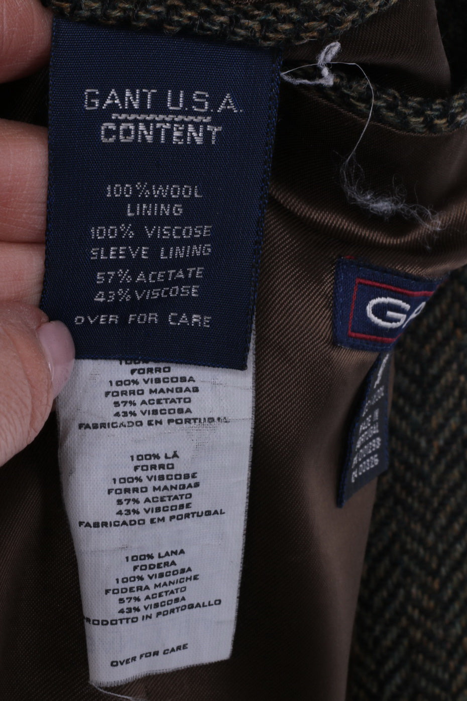 GANT U.S.A. Men 50 40 Blazer Green Wool Herringbone Single Breasted Jacket