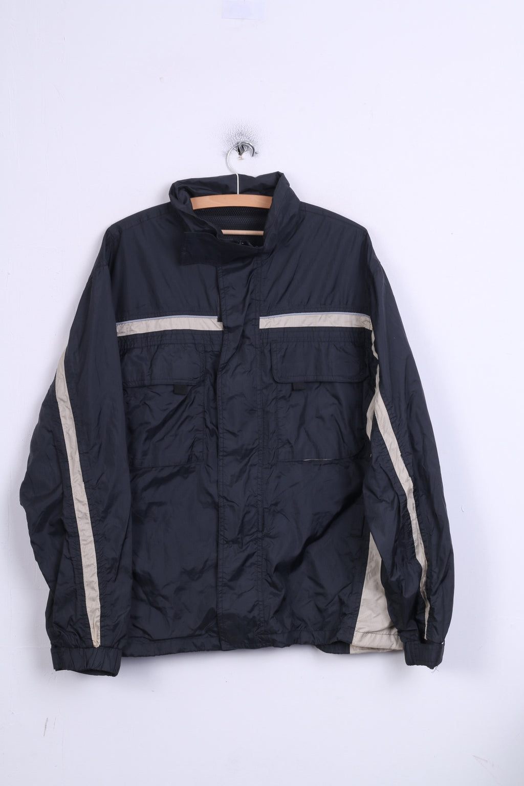 Veste L noire pour hommes, poches entièrement zippées, maille intérieure en nylon imperméable