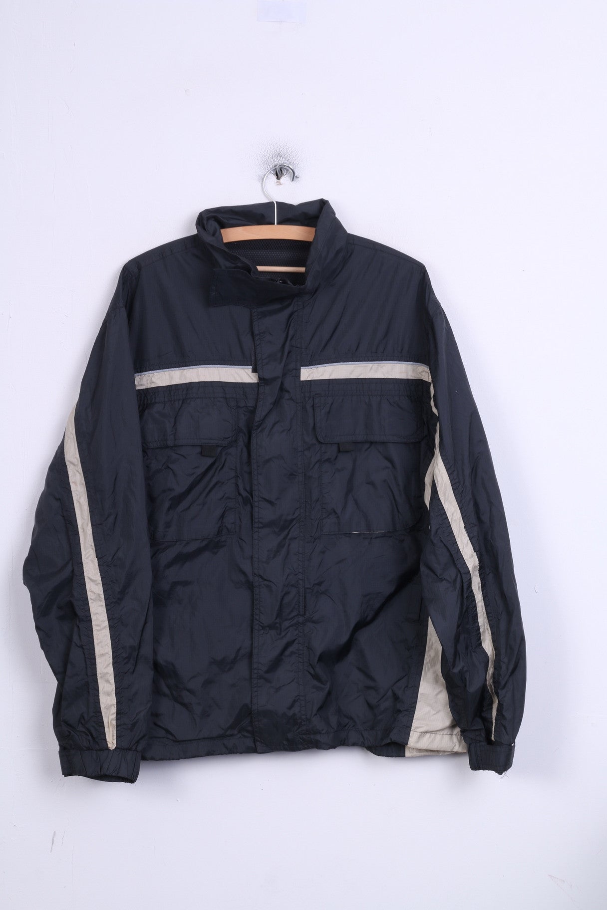 Veste L noire pour hommes, poches entièrement zippées, maille intérieure en nylon imperméable