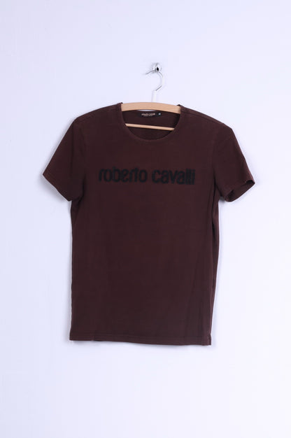 Roberto Cavalli T-shirt da donna M in cotone marrone con perline e scollo rotondo