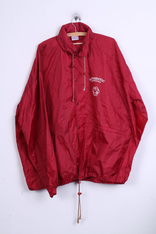 Authentic Style Mens XL Jacket Red Hidden Hood Waterproof Sportswear Clasps  Nylon