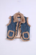 Next Girls 13-14 years Vest Denim Faux Fur Loop Toggle Cotton Blue