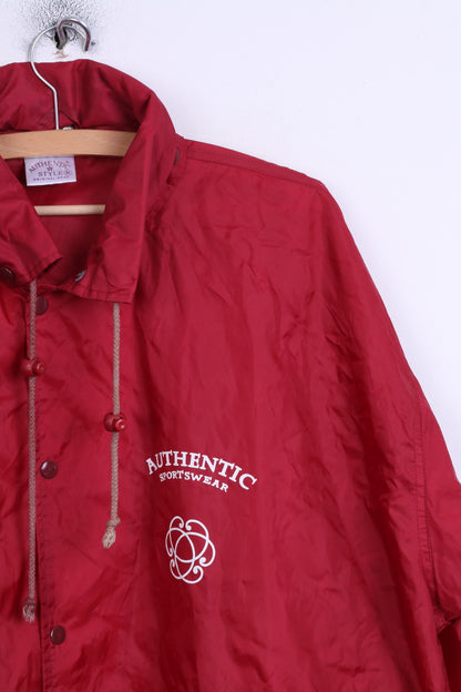 Authentic Style Mens XL Jacket Red Hidden Hood Waterproof Sportswear Clasps  Nylon
