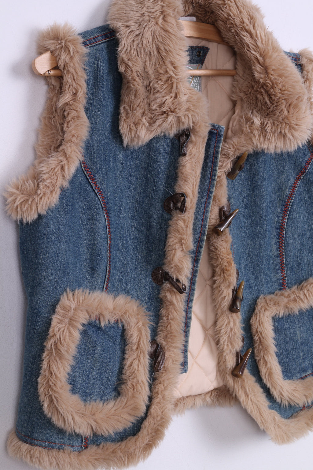 Successivo Gilet Bambina 13-14 anni Denim Finta Pelliccia Loop Toggle Cotone Blu