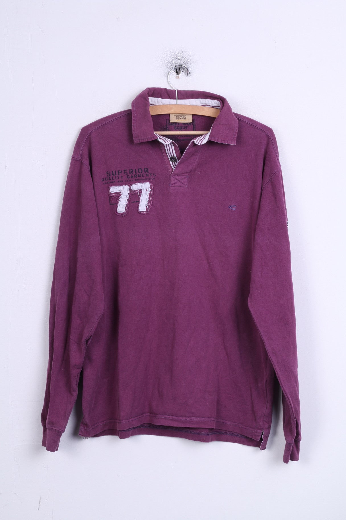 Polo da uomo Camel Active L, manica lunga con bottoni dettagliati viola