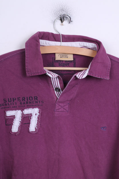 Camel Active Mens L Polo Shirt Purple Detailed Buttons Long Sleeve