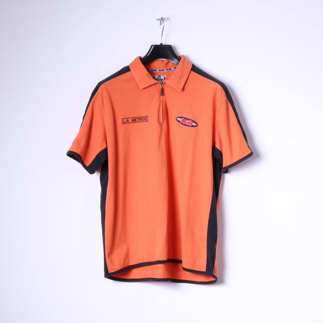 Hockey Tko Mens M Polo Shirt Orange L.A. METROS #17 Zip Neck Top