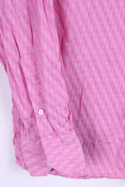 T.M. Lewin Mens 16 35 M Casual Shirt Pink Cotton Milan Sim Fit Long Sleeve