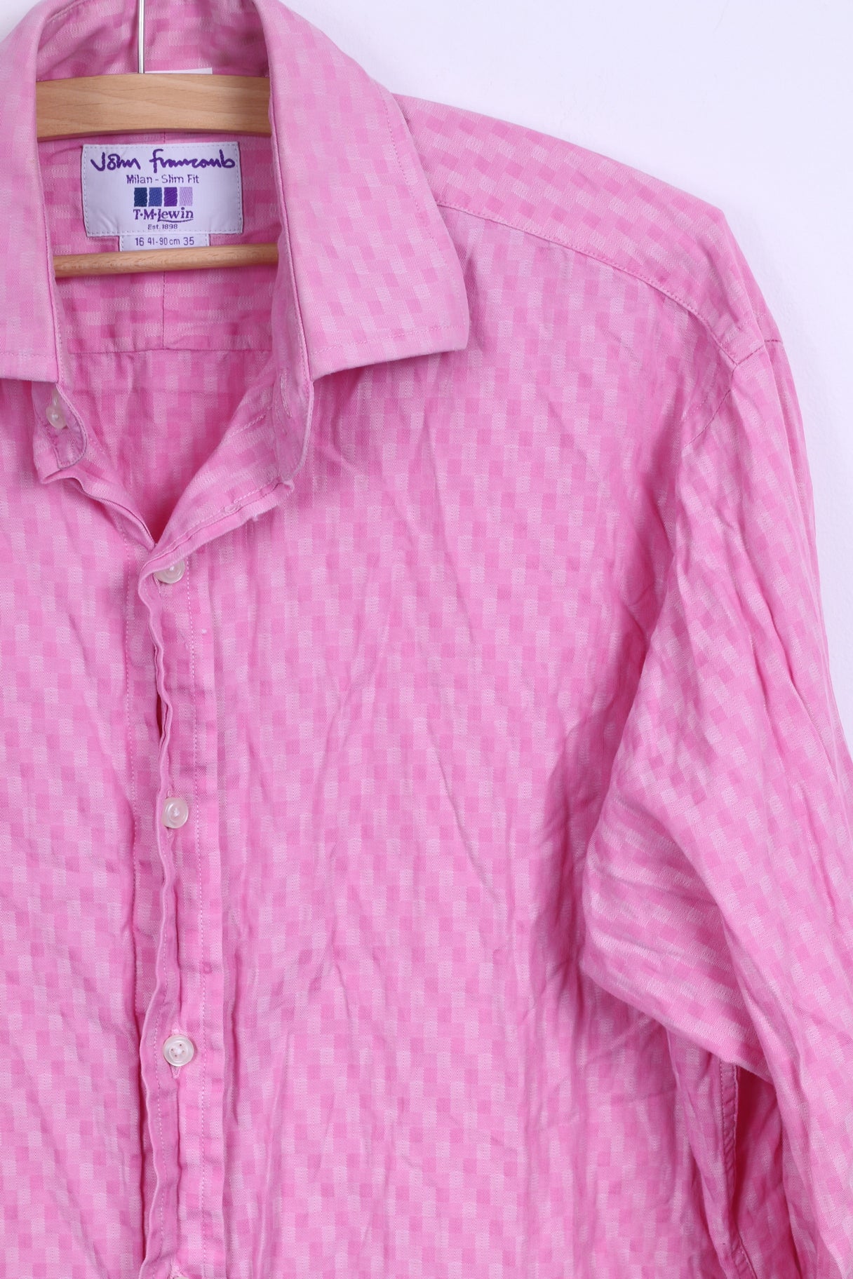 TM Lewin Chemise décontractée pour homme en coton rose Milan Sim Fit à manches longues 16 35 M