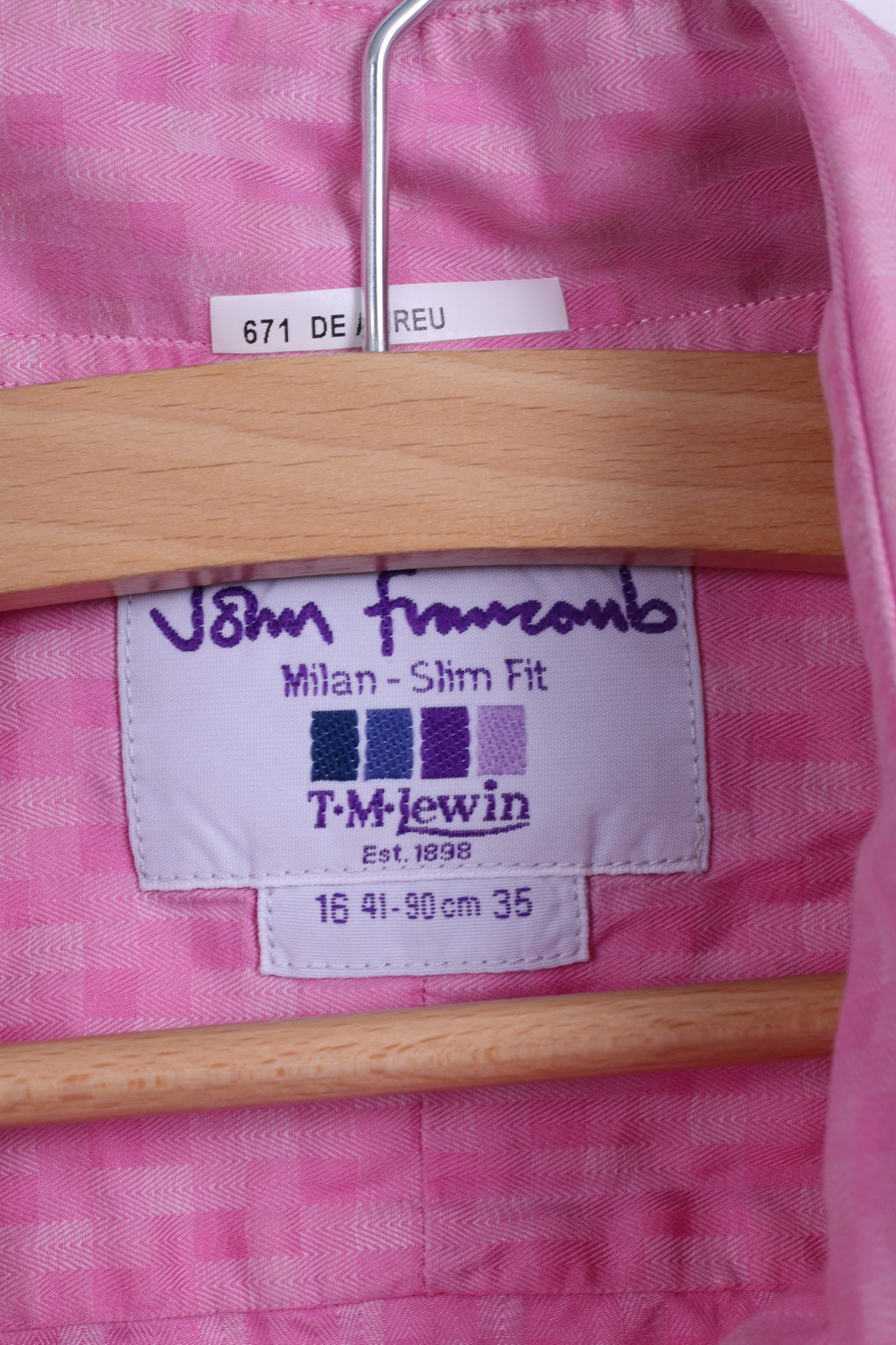 TM Lewin Chemise décontractée pour homme en coton rose Milan Sim Fit à manches longues 16 35 M