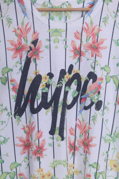 Hype Womens M Shirt White Striped Flowers 36