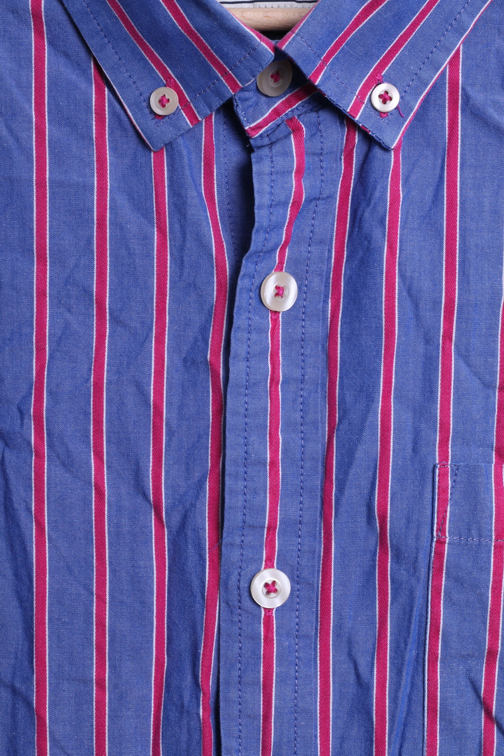 John Lewis Mens M Casual Shirt Striped Blue Cotton Single Breasted Top - RetrospectClothes