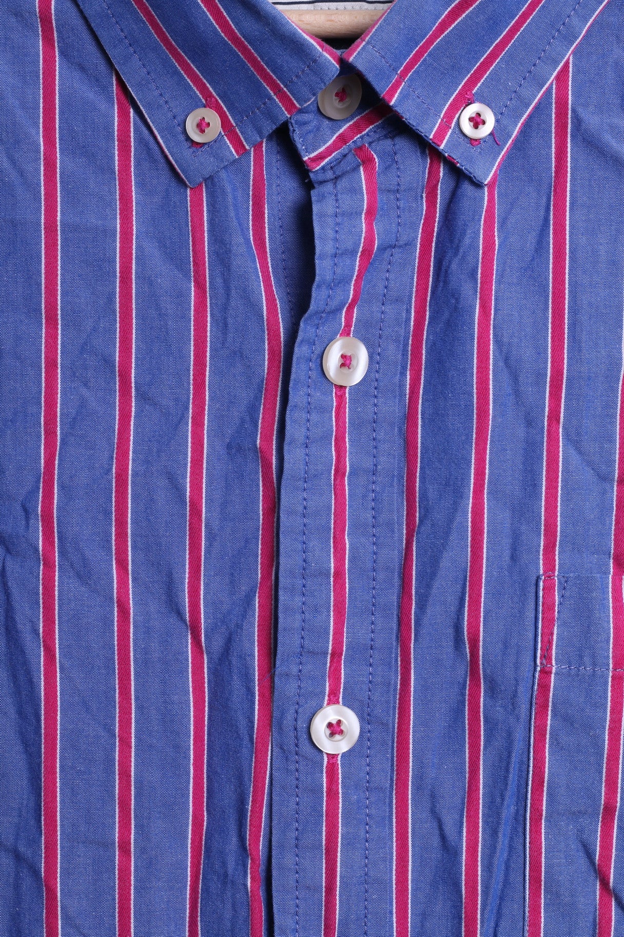 John Lewis Mens M Casual Shirt Striped Blue Cotton Single Breasted Top - RetrospectClothes