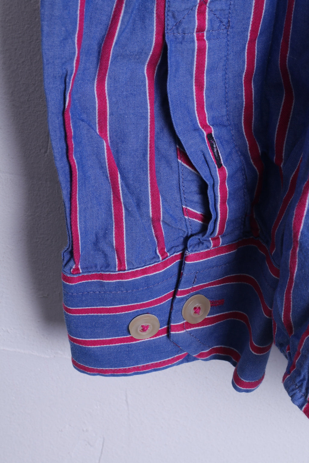 John Lewis Mens M Casual Shirt Striped Blue Cotton Single Breasted Top - RetrospectClothes