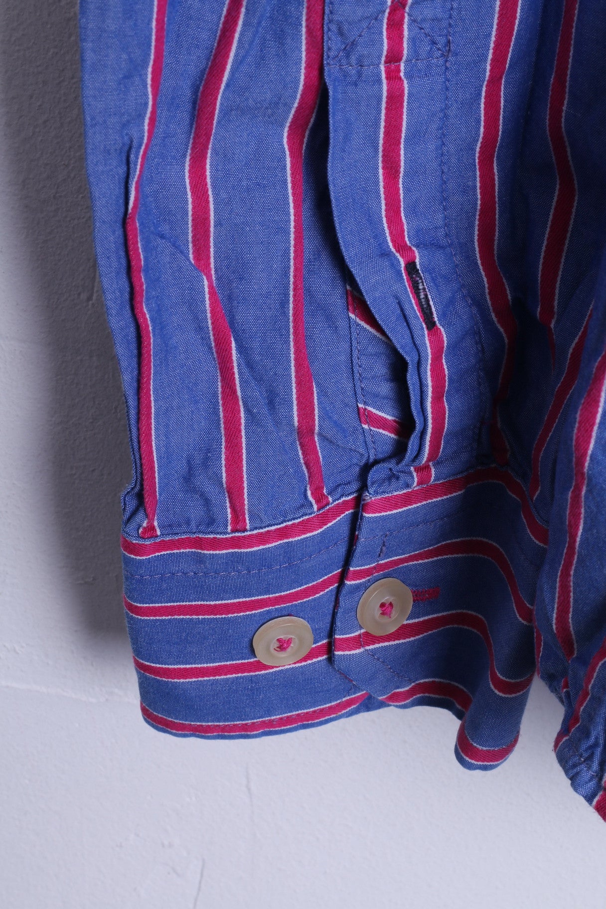 John Lewis Mens M Casual Shirt Striped Blue Cotton Single Breasted Top - RetrospectClothes