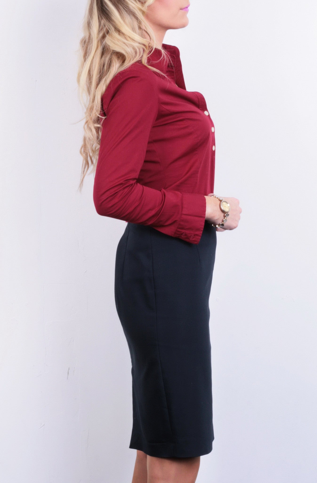 United Colors Of Benetton Womens XS Casual Shirt Elegant Burgundy - RetrospectClothes