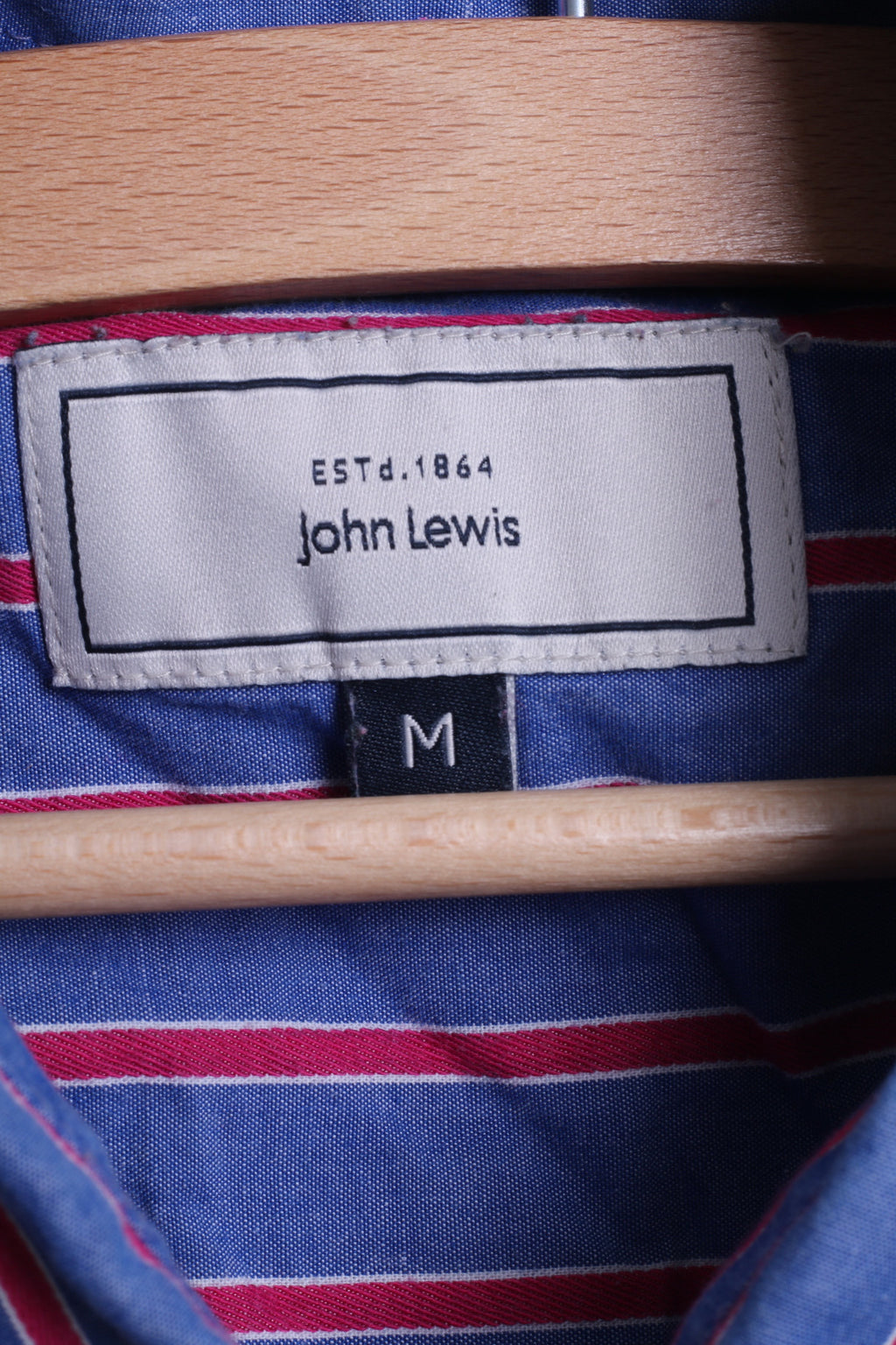 John Lewis Mens M Casual Shirt Striped Blue Cotton Single Breasted Top - RetrospectClothes