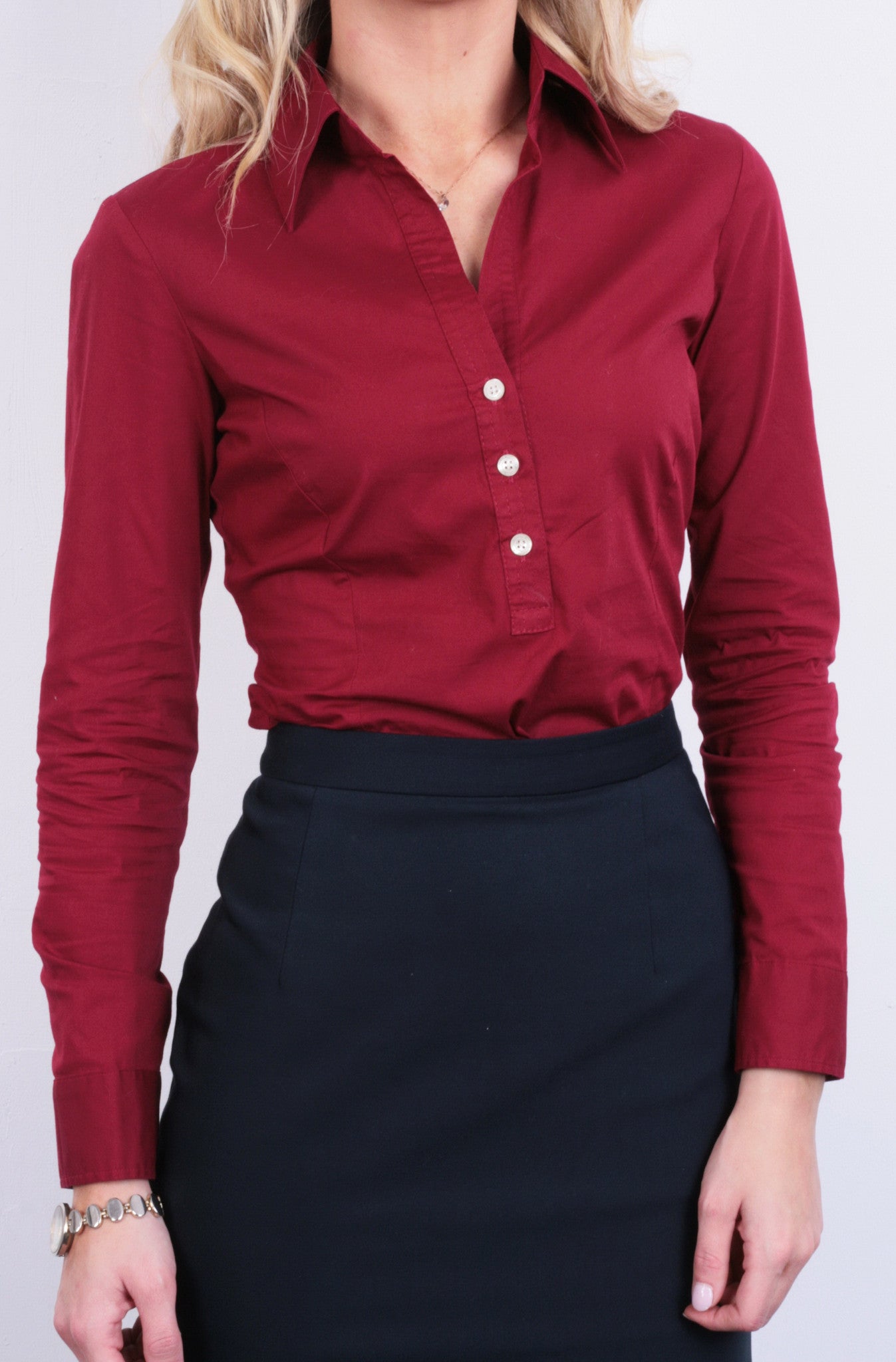 United Colors Of Benetton Womens XS Casual Shirt Elegant Burgundy - RetrospectClothes